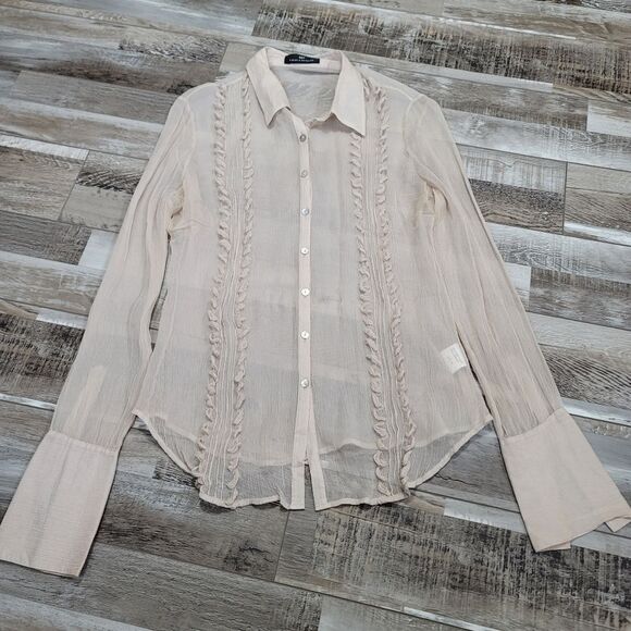 Day Birger et Mikkelsen Sheer Silk Button-up Long Sleeve Blouse Size 38/M - Picture 1 of 7